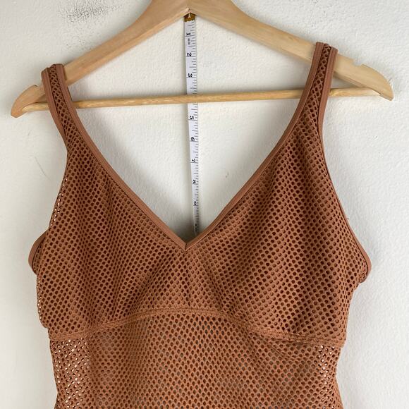 Sanctuary Mesh One Piece Swimsuit Size L Cocoa Tan Brown Scoop Neck Anthopologie - Picture 5 of 10